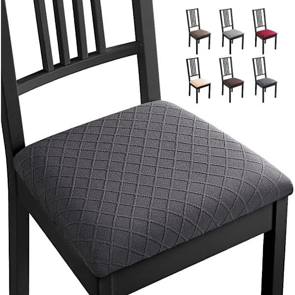 Stoltrekk 6 stykker Stolputer Trekk Spisestue Stolovertrekk, Avtagbare Vaskbare Jacquard Elastiske Stolsetetrekk for Spisestue (Mørkegrå,