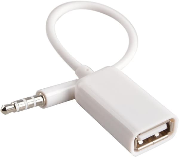 AUX til USB 3,5 mm hann Aux lydkontaktplugg til USB 2.0 hunnkonverterkabelledning for bil hvit av (bil trenger MP3-dekodingsfunksjon)