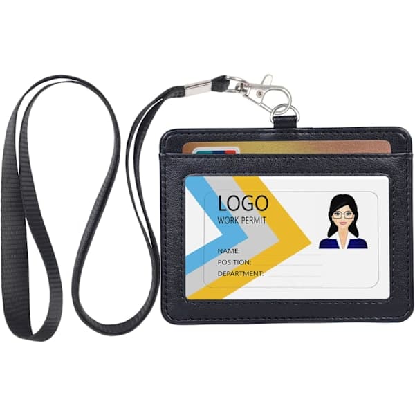 ID-holder, kortspor og myk, flat nylon nakkestropp (svart)