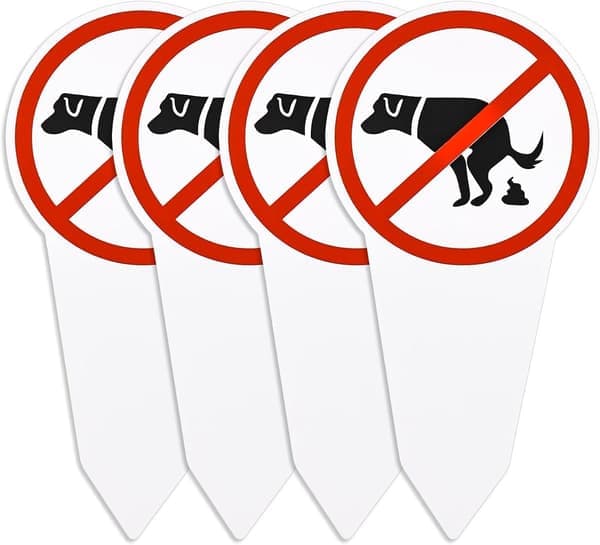 Hundeskilt - Her er ingen hundetoalett - 4 stk - ingen hundetoalettskilt - Hundebæsj - Hundemark - skilt for hunder og hundeeiere