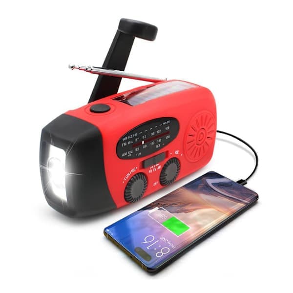 Dynamoradio med solceller, LED-lommelykt og 2000mA powerbank SOS