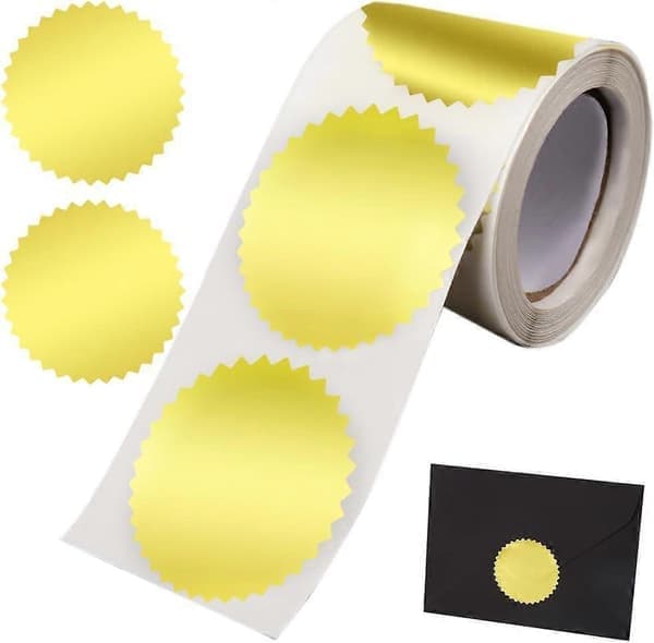 250 stk. gullkonvoluttforseglingsetiketter, sertifikatprisforseglingsetiketter, blanke gullmerker, gullmetalliske etiketter med taggete kant, 2\"