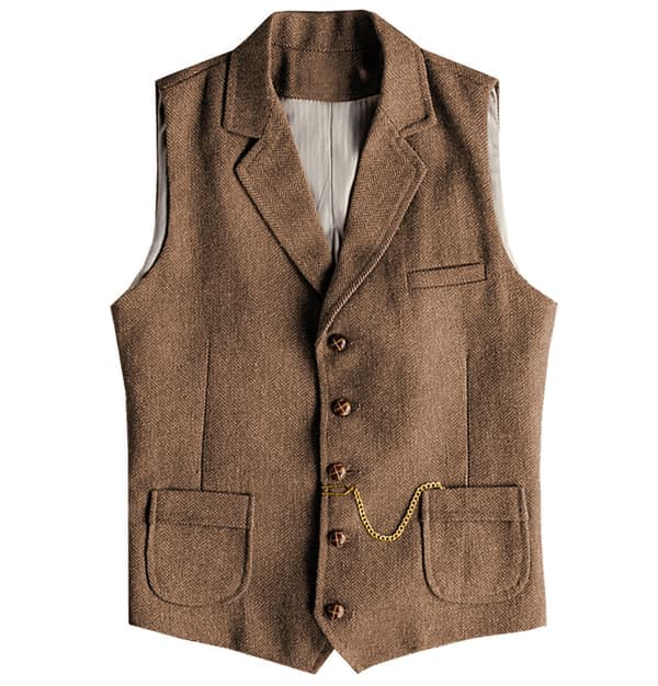 Herre Tweed Vest Vesten Herringbone Ull Casual