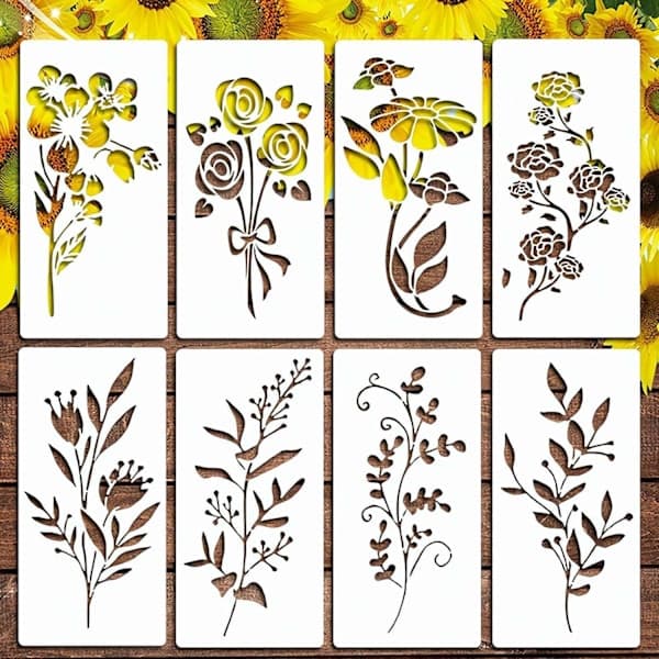 Store blomstermaler for hagegjerde, gjenbrukbare malerstensiler, 8 stk