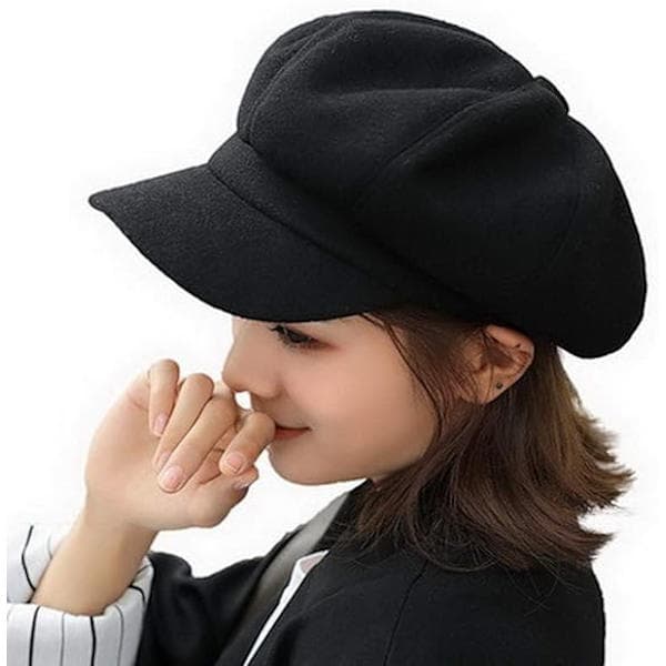 Dame Newsboy Hatt Cabbie Caps Skjerm Beret Toppet Vinter-max