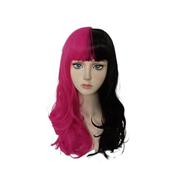 Draculaura Cosplay-kostyme med parykk, lang svart og rosa varmebestandig syntetisk hår, Halloween-fest, rollespill, karnevalrekvisitter