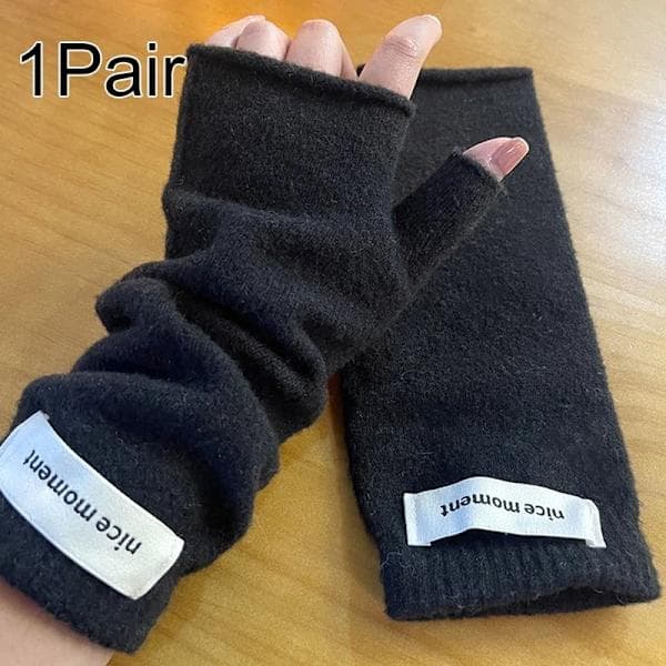 Myke fingerløse varme vinterhansker i kasjmir for kvinner, lang modell, med sammenkoblede fingre.