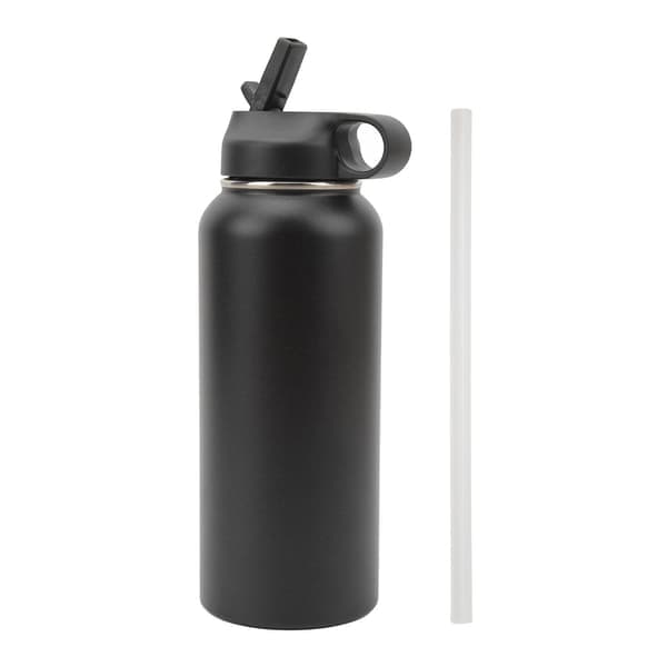 【NX】32oz Isolert Vannflaske 304 Rustfritt Stål Lekkasjesikker Vakuum Sportsflaske med Sugerør for Treningsstudio Sykling Reise Svart