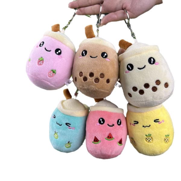 [LCS] Mini nøkkelringer 6-pakning Bubble Tea Plysj Nøkkelring kawaii bubble tea nøkkelringer for ryggsekker boba tea squishmallow plysjleker