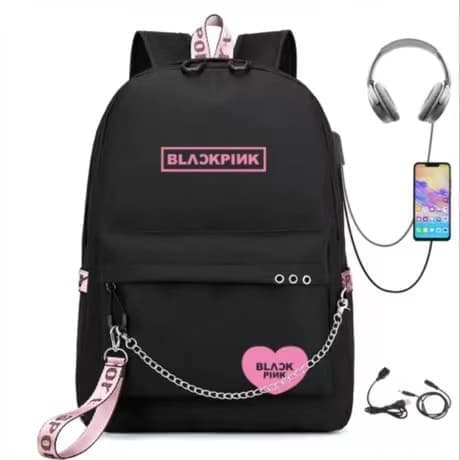 Svart Rosa Ryggsekk USB Ladbar Ryggsekk Student Skoleveske