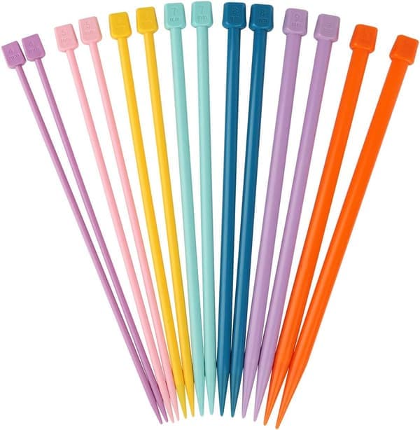25 cm rette strikkepinner for barn og voksne nybegynnere, 7 par sirkulære enkle strikkepinner 4,0 mm til 10 mm for sjalstrikking hjemme DIY