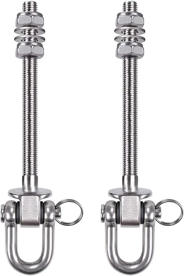 Kraftig hengekøyeoppheng i rustfritt stål - 300 kg kapasitet - 23,5 cm x M10 - Svingkroker for tre og stål - for yogahengekøye, hengekøye,