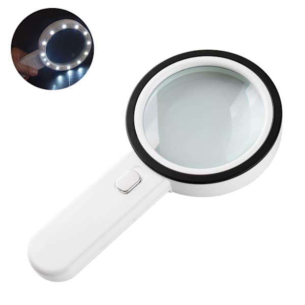 Ekstra stor håndholdt kraftig forstørrelsesglass med 13 LED-er og UV