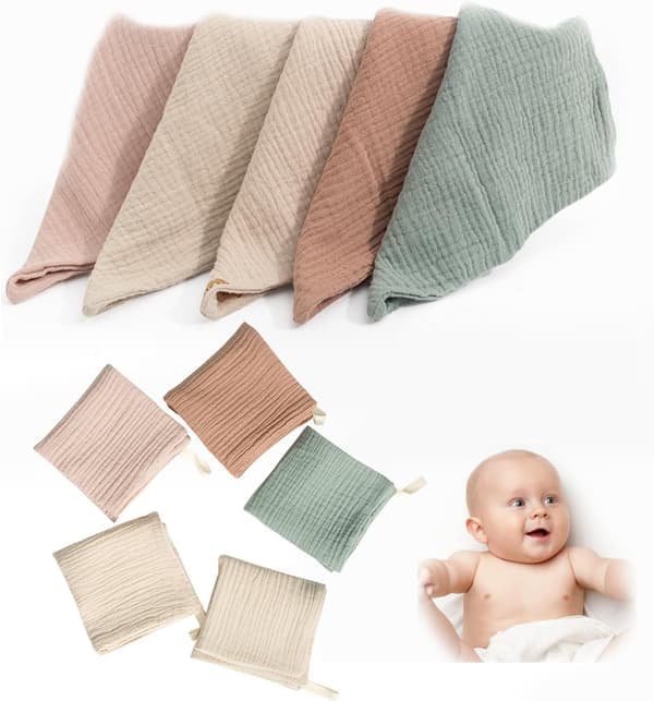 10 stk Baby Muslin Vaskekluter (25 x 25 cm) Bomulls Baby Vaskekluter, Baby Muslin Vaskekluter, Baby Ansiktshåndklær, Nyfødt Baby