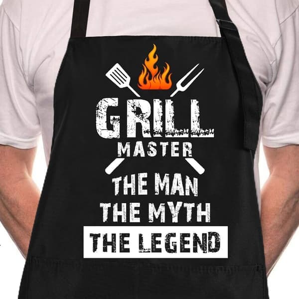 Morsomme svarte grillforklær for menn, Grillmester justerbare kjøkkenforklær med lomme, vanntett, oljetett, farsdag/bursdag