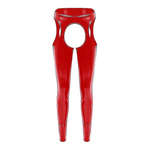 Sexy skrittløse bukser med åpen rumpe, eksotiske bukser, dame, høy midje, wetlook PU-skinn, utskårne leggings, poledance, nattklubbantrekk LGL