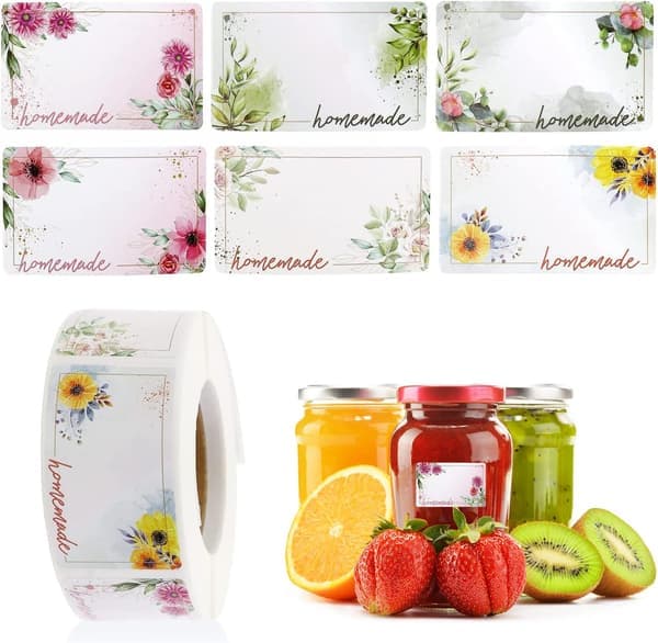 500 stk Sylte Etiketter, Rektangel Blomst Selvklebende Etiketter