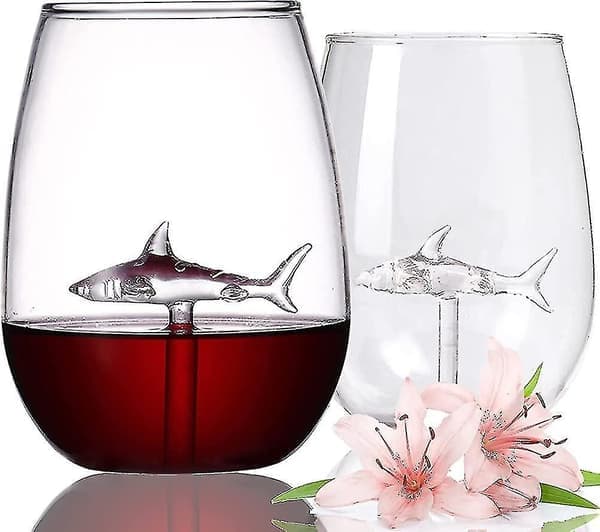 Stilkfrie Haivin Glass Sett med 2, Krystallglass med Akrylhai inni