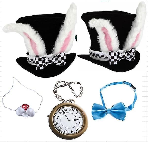 Kaninkostyme Alice i Eventyrland Mr. Kanin Hvit Kanin Hatt Cosplay Rekvisitter Tilbehør 5-delt Sett