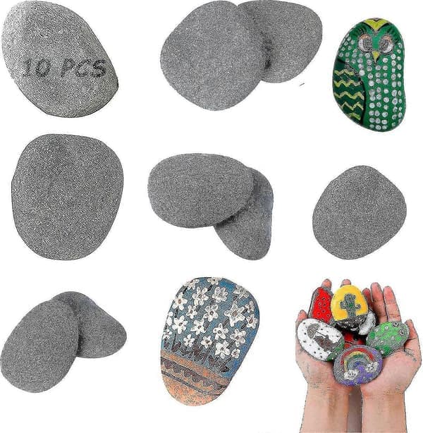 10-pakke Flat Store Steiner for Maling - Akvariumdekorasjon, Stranddekorativ Gråstein, Håndverk og H
