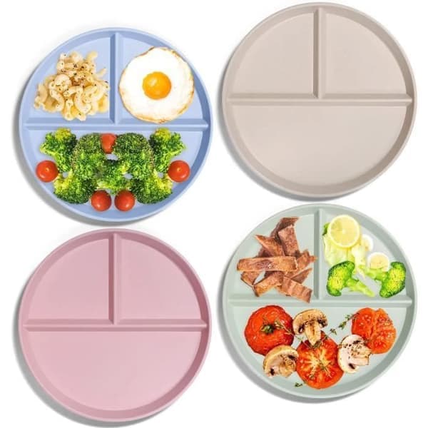 Delte middagstallerkener – Sett med 4 – Knusesikker plast – Gjenbrukbar – Tåler oppvaskmaskin