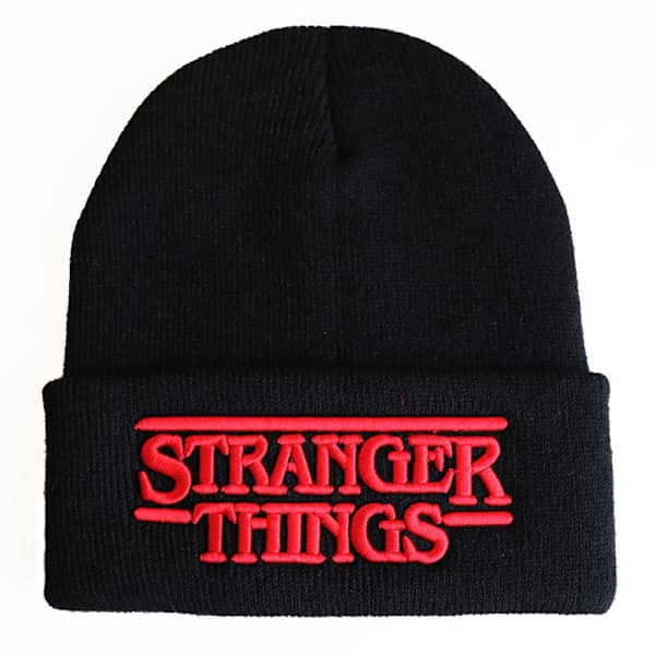 Stranger Things: Alfabet Brodert Strikket Lue, Strikket Beanie, Strikket Beanie, Hette Beanie Svart 3D justerbar