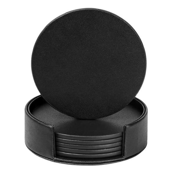 6-pakke med reversible glassbaser svart PU-skinn med holder