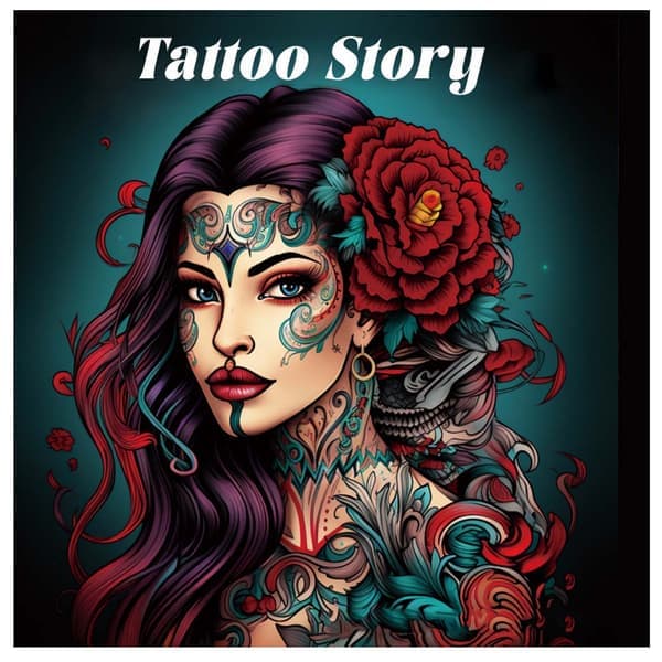 Malebok for voksne 24 sider 20x20 cm – Tattoo Story med tatoveringsmotiv