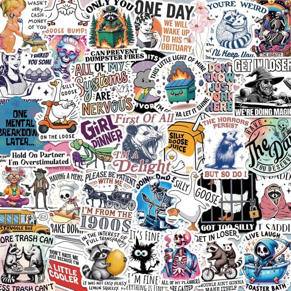 200 Stykker Morsomme Holografiske Klistremerker for Voksne, Vanntette Vinyl Sarkastiske Meme-Dekaler for Bærbare Datamaskiner, Vannflasker,