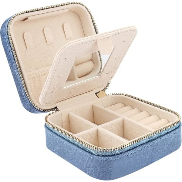 Mini Smykkeskrin i Fløyel for Reiser med Speil, Smykkeskrin Organizer for Reiser, Smykkeoppbevaringsboks for Ringer Øredobber Halskjeder Armbånd