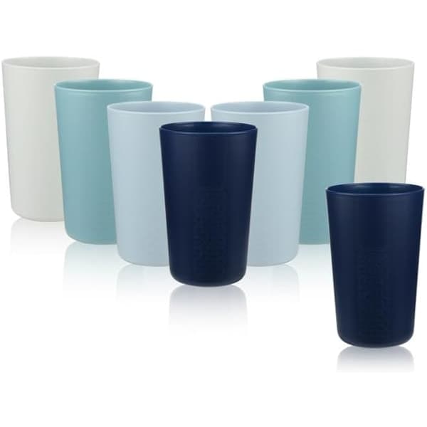 450 ml uknuselige plastkopper, 8 pakker lett vekt, BPA-fri, E-Co vennlig gjenbrukbar plast, oppvaskmaskin og mikrobølgeovn trygg