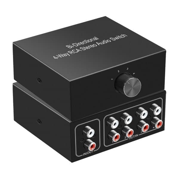 Profesjonell Audio Switcher/Splitter RCA Stereo Switcher Velgerbryterboks Tapfri Signaloverføring Svart Skall