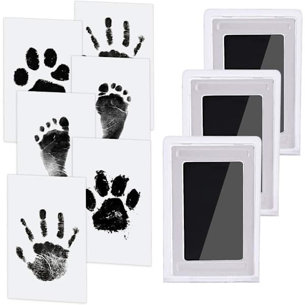 Baby Hånd- og Fotavtrykksett, 3 Bläkkputer med Clean-Touch, 6 Avtrykkkort, Kjæledyr Pote Bläkkfritt Avtrykk, Sikker Giftfri for Føtter og