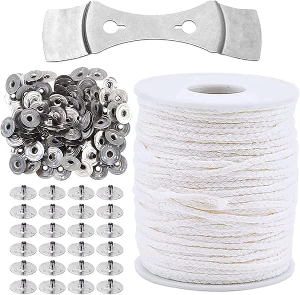 61M Vekegarn for Stearinlys, Bomullsveke, Naturlig Flettet Vekegarn for Stearinlys med 1 Metallholder og 100 Jernark