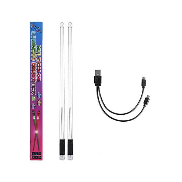 LED-lysende trommestikker med 15 fargegradienter, USB-oppladbare + bryter, elektroniske trommestikker for