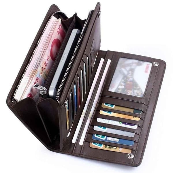 Herre Lommebok i Lær Luksuriøs Business Bifold med Glidelås Myntlomme Kortholder Multifunksjonell Veske for Menn Clutch Bag