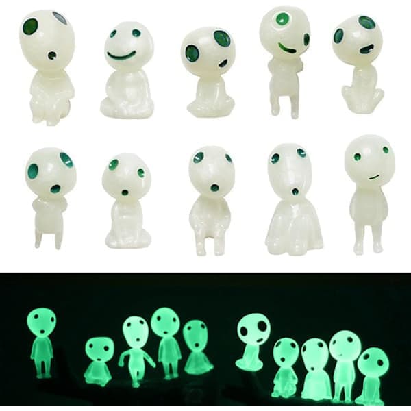 Fairy Garden Tilbehørssett med 10, Lysende Tree Elves Figurer, Princess Mononoke Forest Spirit Glow Statuer