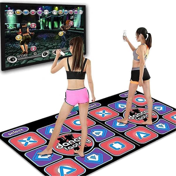 Dobbel Dansematte, Kablet Dansematte Spill for To Brukere, Sklisikker Interaktiv Matte med 2 Fjernkontroller, Familie Fitness Spill Leke