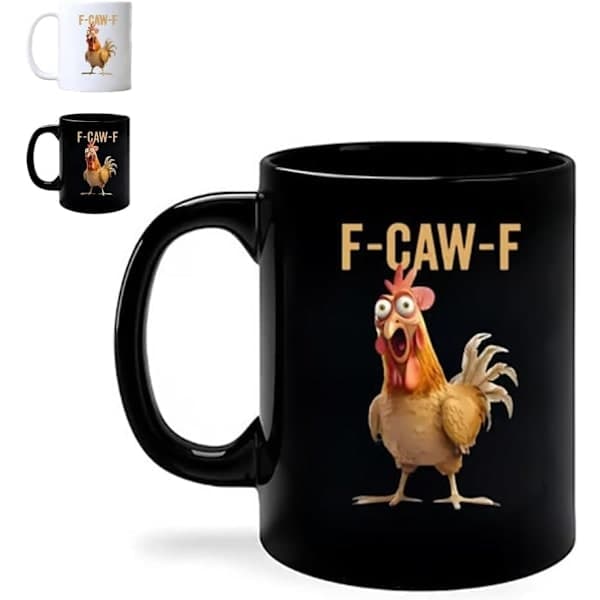 F-Caw-F Morsom Kylling Kaffekopp 330ml Keramisk Tekopp for Menn Kvinner Svart Nyhet Kopp for Kontor Hjem Gave Humor Drikkeutstyr