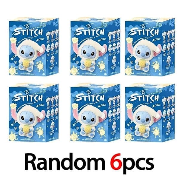 6-Pakning Kawaii Stitch Mystery Bag Vinyl Nøkkelring, Søt Blind Bag Snack-Time Edition Overraskelsesleke Samleobjekt Gave