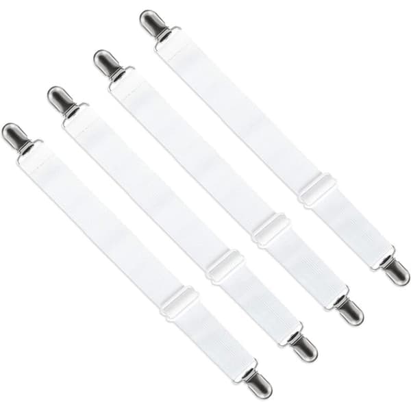 Justerbar stroppstrammer 65 cm til 200 cm – Sett med 4 – Sikker feste med metallklemmer – For laken, sofatrekk