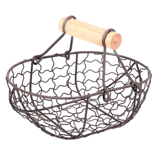 Metallkurv med trehåndtak i retro-stil, bærbar, multifunksjonell, for grønnsaker, frukt, egg, dagligvarer, praktisk
