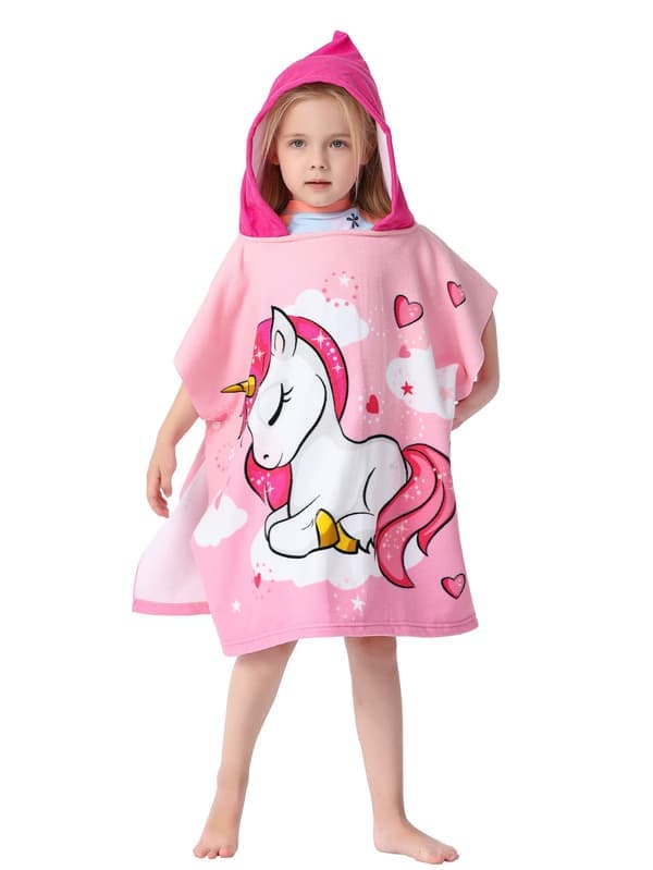 60 x 120 cm - Barnehette med hette, Enhjørning Strand Badeponcho Håndkle for Barn Myk Absorberende Baby Ho