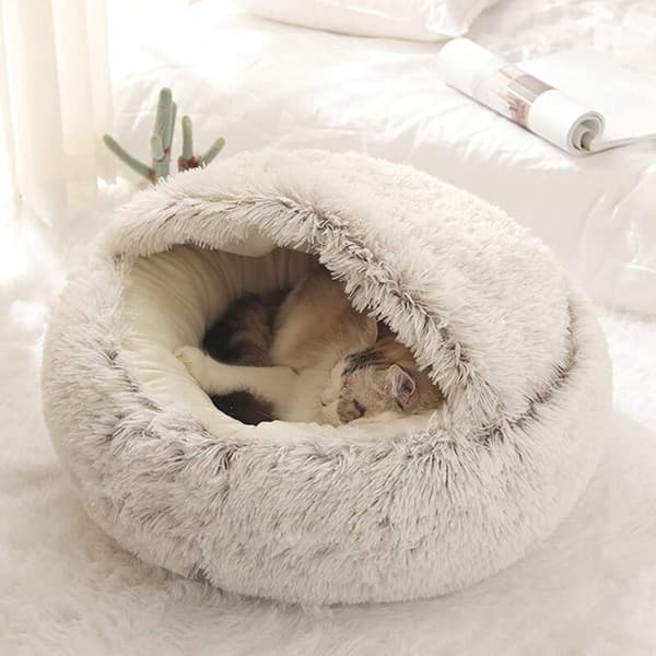 Fluffy Cat Basket Anti Stress Ekstra Myk Soothing Hundebed XL Sofa Komfortabel Vaskbar Hjem, Pute, Sklisikker (50cm, Brun)