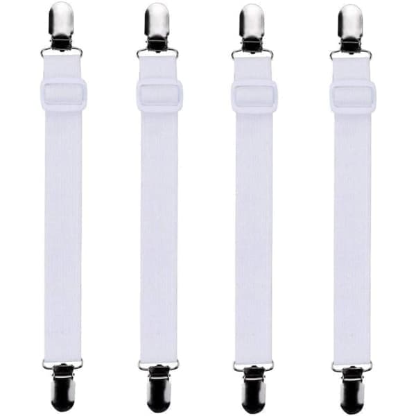 4 stk (60cm til 200cm) Lakentrekker Justerbar Laken, Strammer, Passer til alle senger og madrasser, Hvit