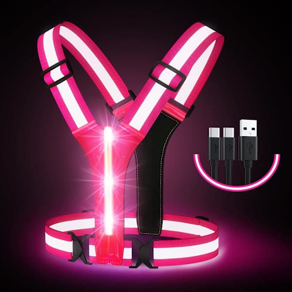 LED refleksvest, USB oppladbar, justerbar midje/skulder -