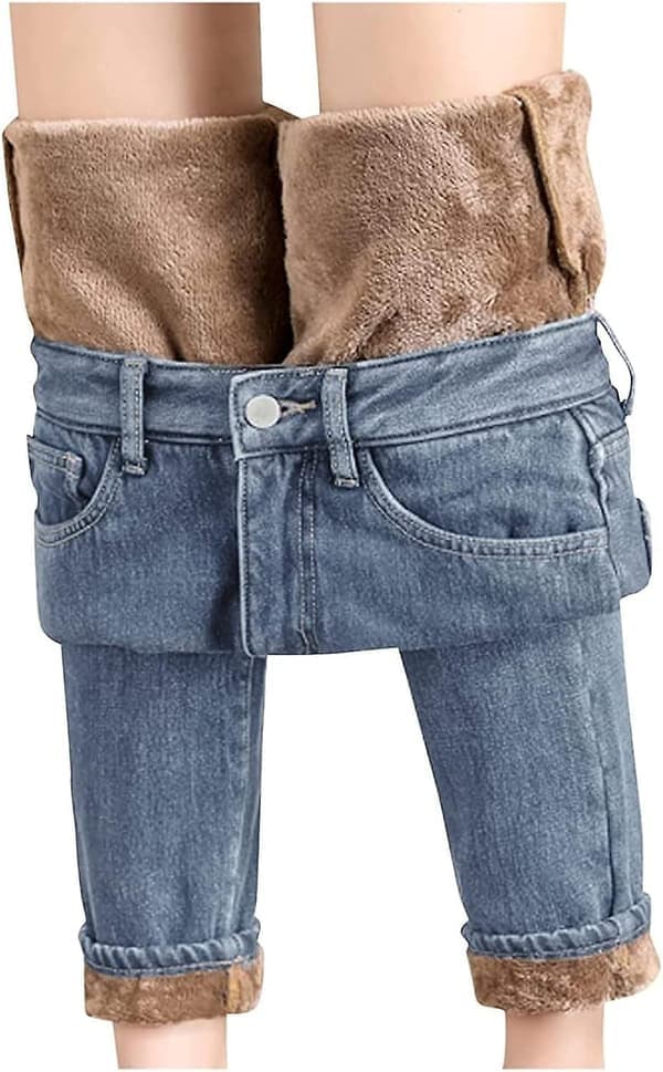 Fleeceforede jeans for kvinner - Termiske jeggings med høyt liv