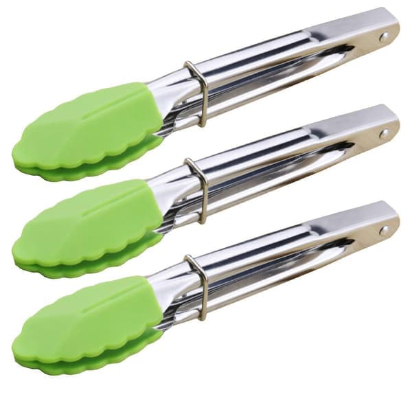 Mini Grillklyper med Silikonspisser 18 cm Silikon Matlagingsklyper - Sett med 3 - Små Matklyper i Rustfritt Stål Perfekt for Grill, Salat, Grilling,