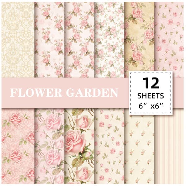 Kartongpapir 6\"x6\", 48 Ark Scrapbook Papirblokk Ensidig Blomsterplante Mønster Papirpakker, 12 Design