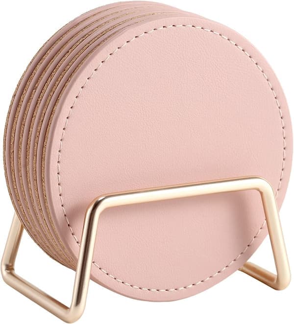 Glassbrikker med metallholder, sett med 6, absorberende PU-skinnbrikker med korkbase, dekorative kaffekoppbrikker for husholdning